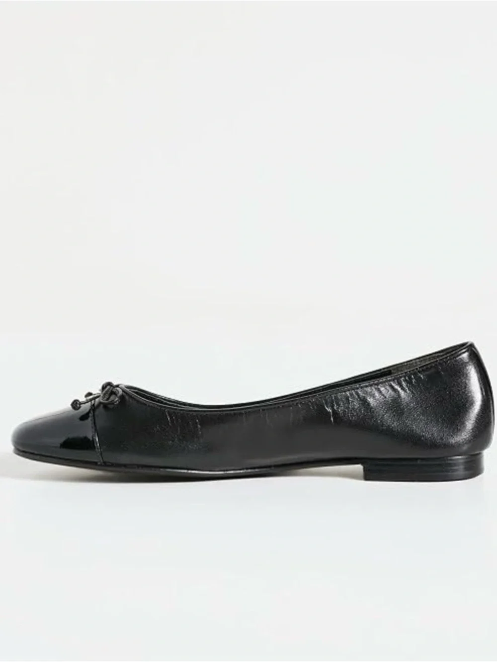 Tory Burch Patent Leather Cap Toe Bow Ballet Flats in Perfect Black 7.5
